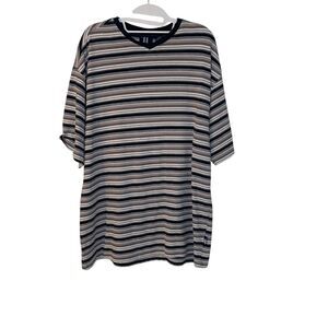 Vintage No Fear Mens Navy Blue Striped Casual Skater T Shirt L Y2K 90s Grunge